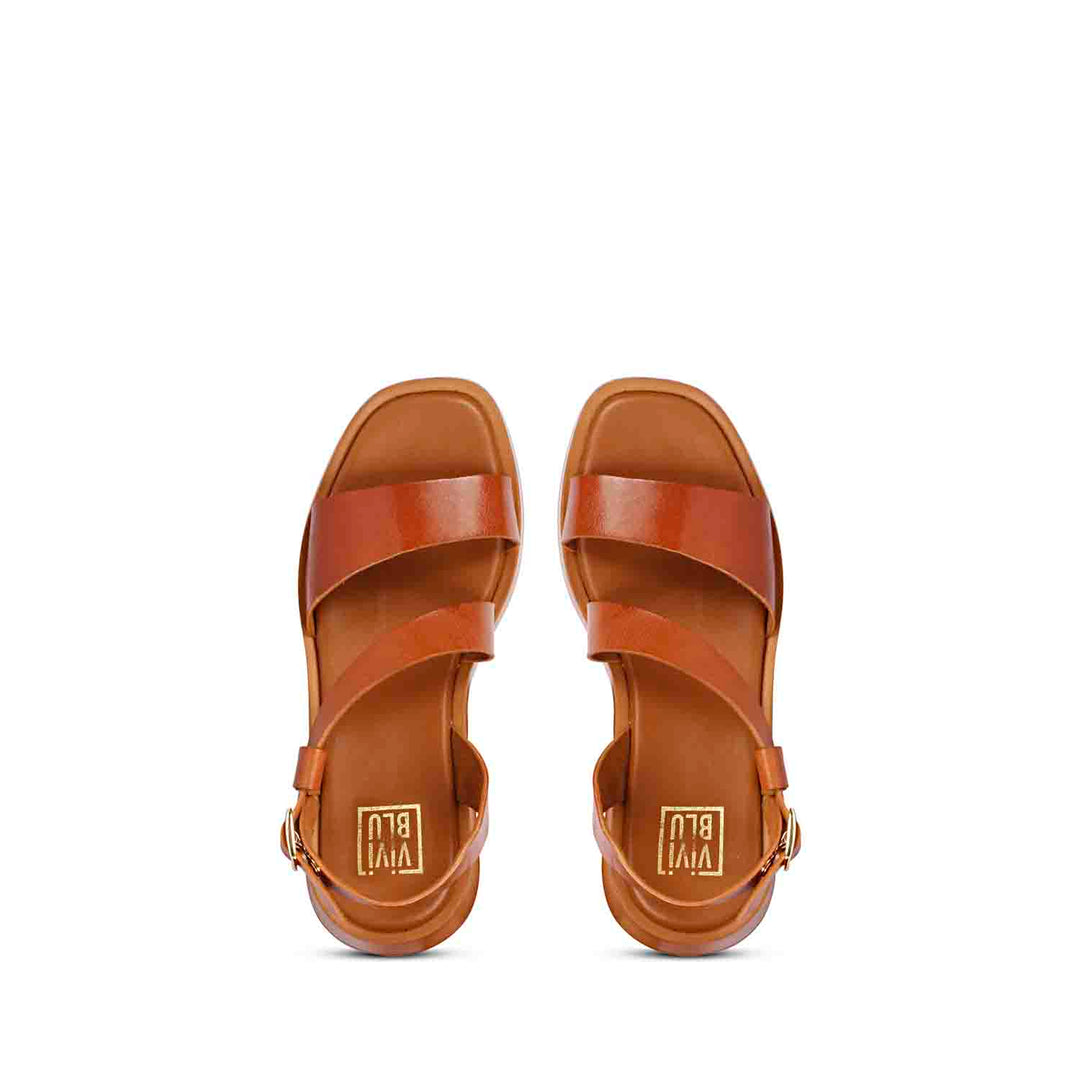 ViviBlu Nasrin Cognac Leather Platform Sandals