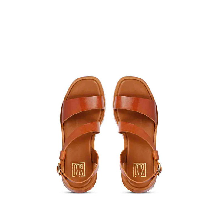 ViviBlu Nasrin Cognac Leather Platform Sandals