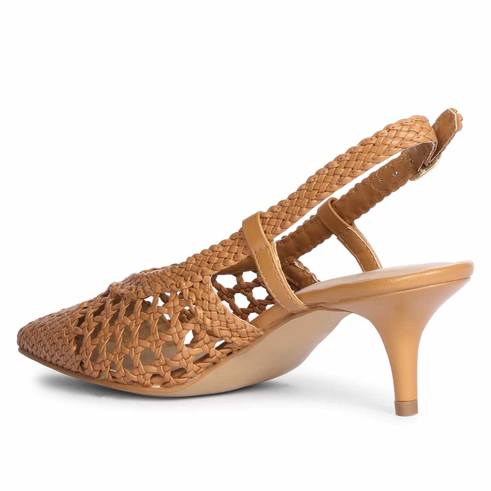 Saint Abril Tan Hand Woven Leather Pumps