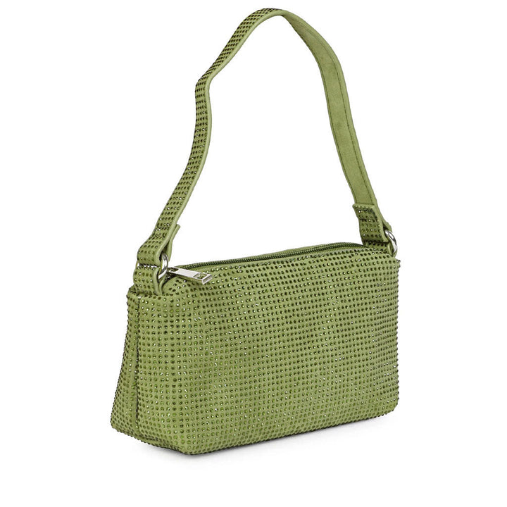 Aria Crystal Embellished Green Leather Mini Handbags