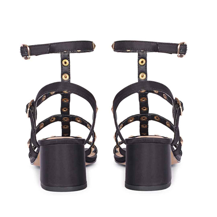 Saint Angela Metal Studded Double Buckle Black Heels