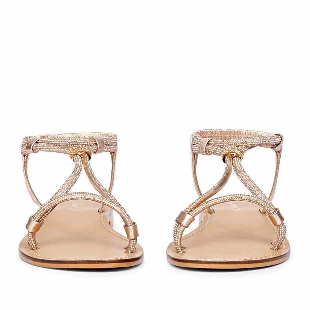 Saint Andrea Crystal Cord Rose Gold Leather Flat Sandals