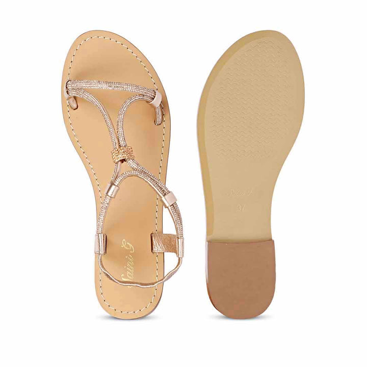 Saint Andrea Crystal Cord Rose Gold Leather Flat Sandals