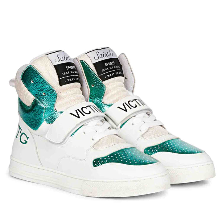 Saint Rowan White & Green Leather Sneakers