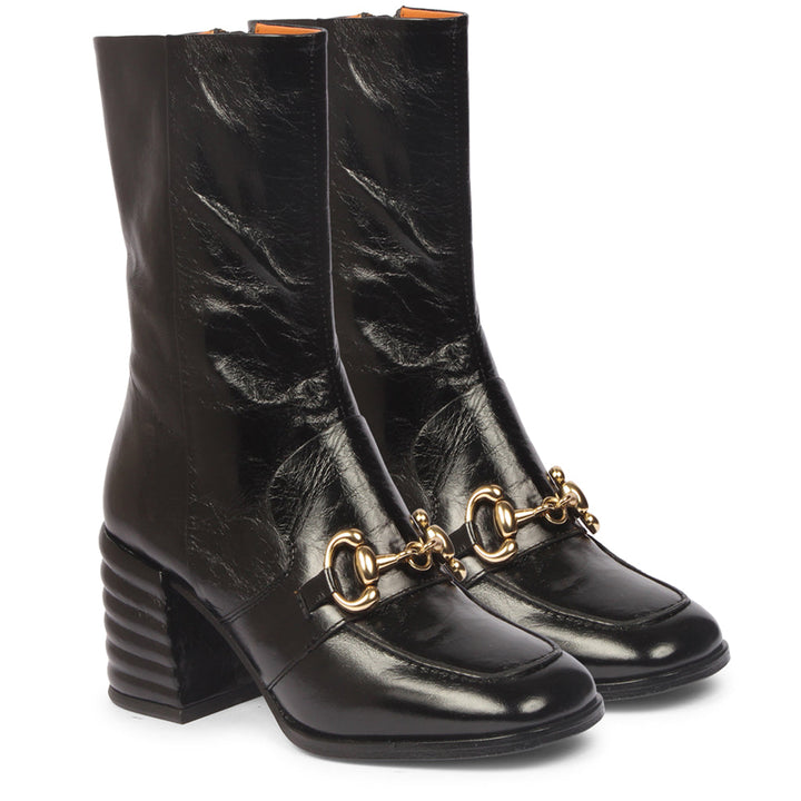 Saint Ambrosia Black Distressed Leather High Ankle Boots - Timeless style meets rugged elegance in these exquisite boots