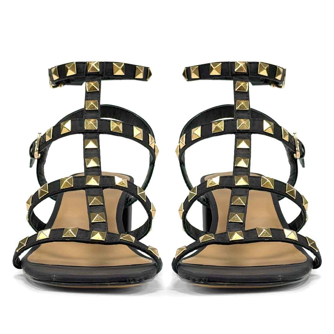 Saint Angela Metal Studded Double Buckle Black Heels