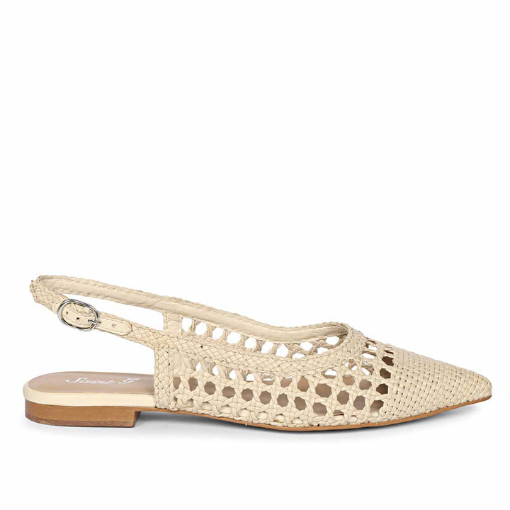 Saint Chayya Ivory Hand Woven Leather Low  Heels