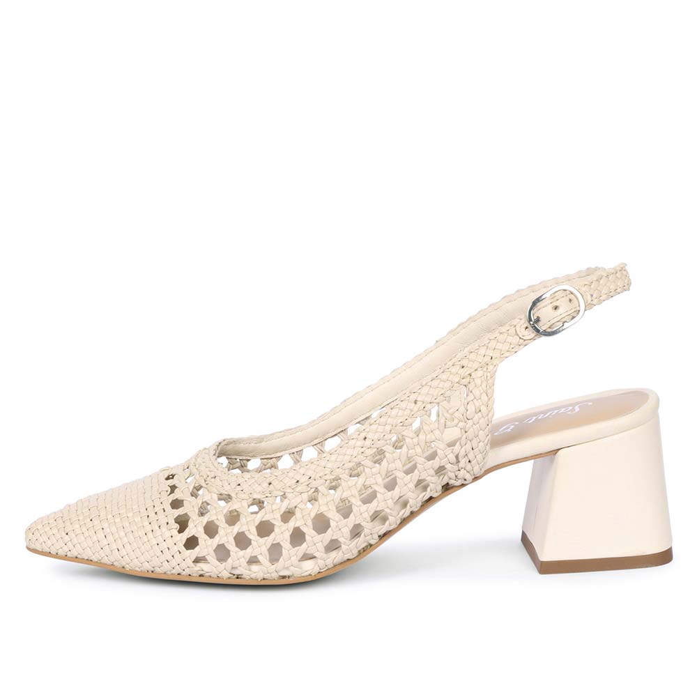 Saint Calli Ivory Hand Woven Leather Block Heels