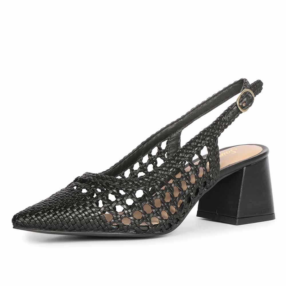 Saint Calli Black Hand Woven Leather Block Heels