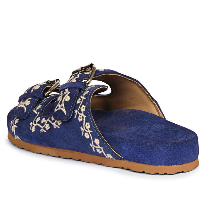 Angela Double Buckle Denim Suede Leather Sandal