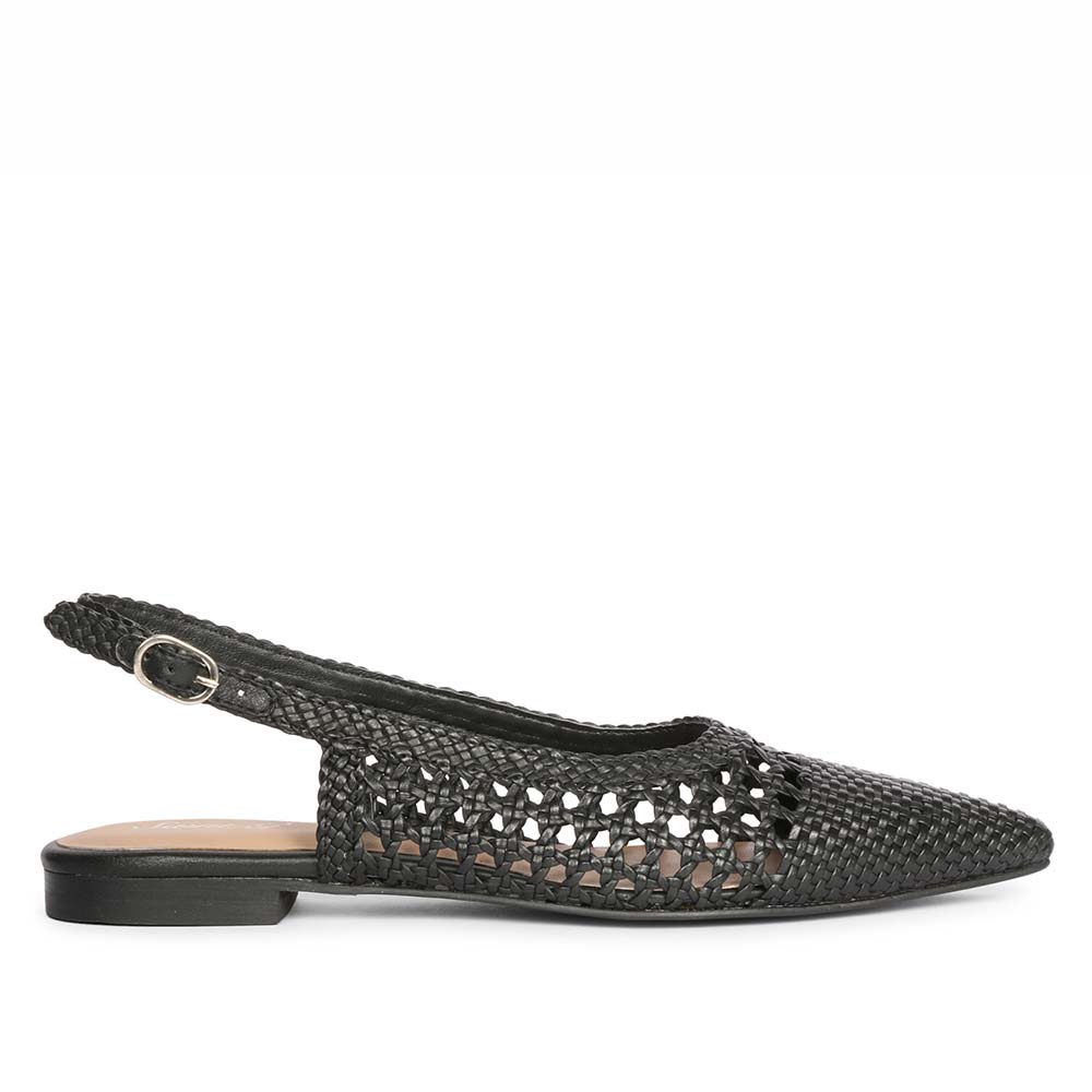 Saint Chayya Black Hand Woven Leather Low  Heels