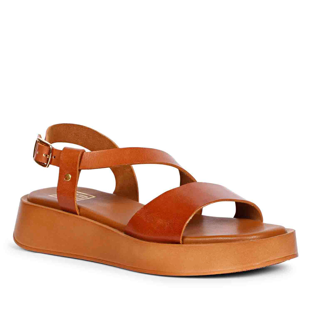 ViviBlu Nasrin Cognac Leather Platform Sandals