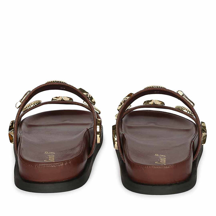 Saint Hallie Seashell & Star Studs Brown Leather Sandals