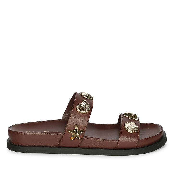Saint Hallie Seashell & Star Studs Brown Leather Sandals