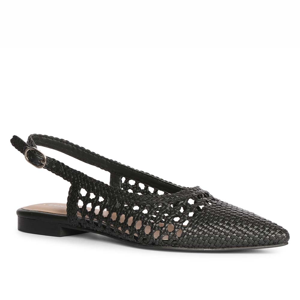 Saint Chayya Black Hand Woven Leather Low  Heels