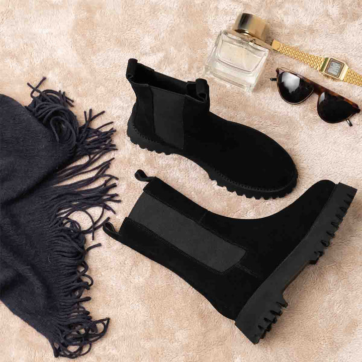 Saint Paolina Black Suede Leather High Ankle Boots