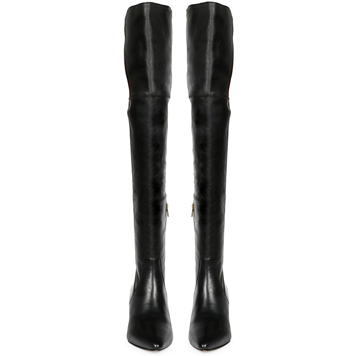 Saint Brigitte Black Stretch Napa Thigh High Boots