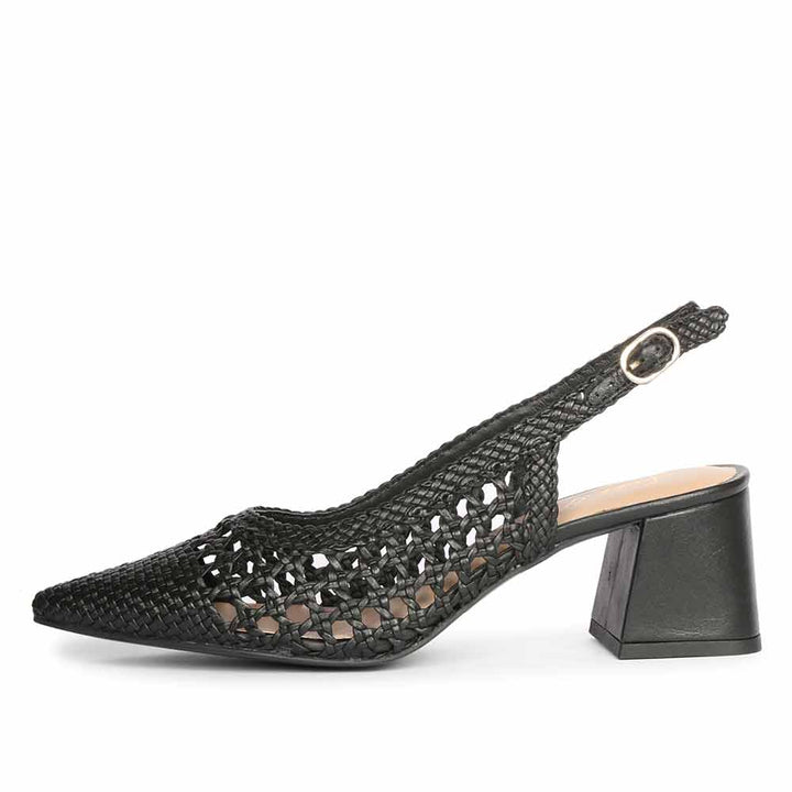 Saint Calli Black Hand Woven Leather Block Heels