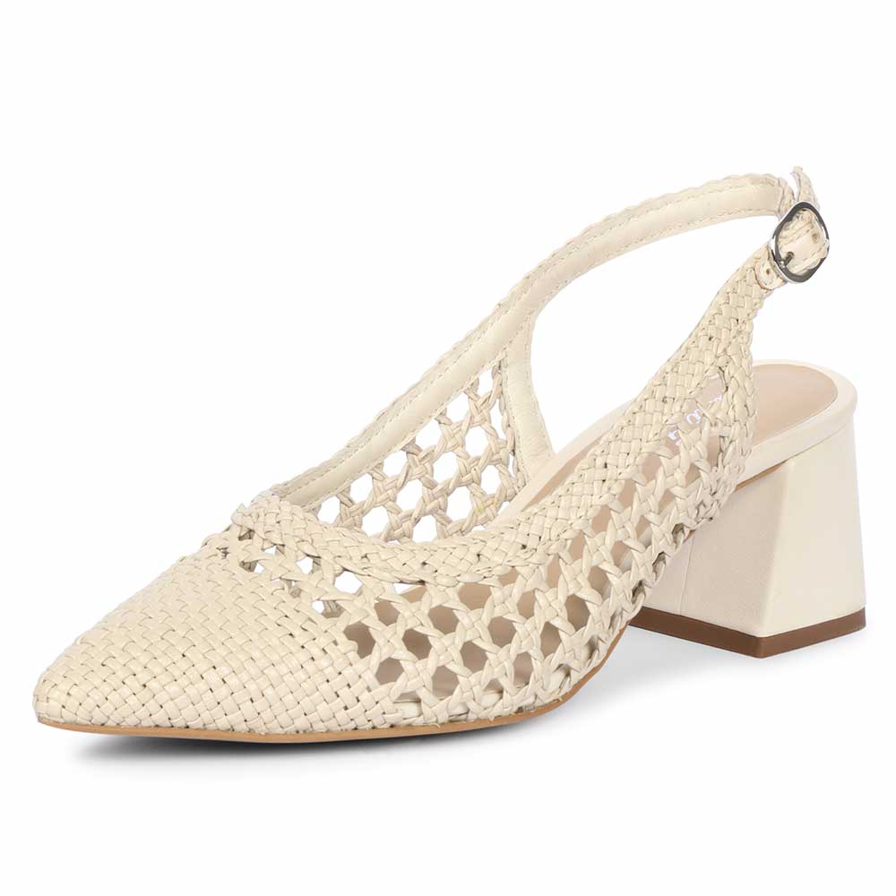 Saint Calli Ivory Hand Woven Leather Block Heels