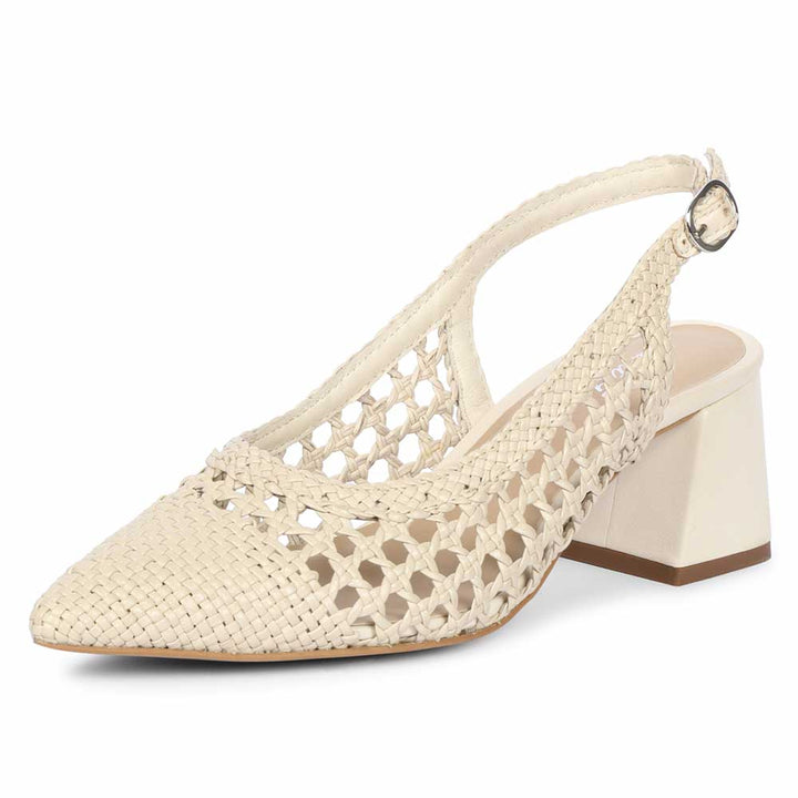 Saint Calli Ivory Hand Woven Leather Block Heels