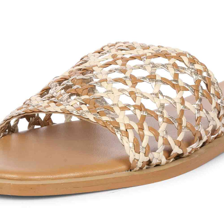 SAINT JADE MULTI TAN WOVEN LEATHER SLIP ON