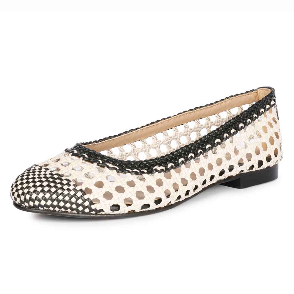 Saint Via Black & Ivory  Handcrafted Woven Leather Pumps