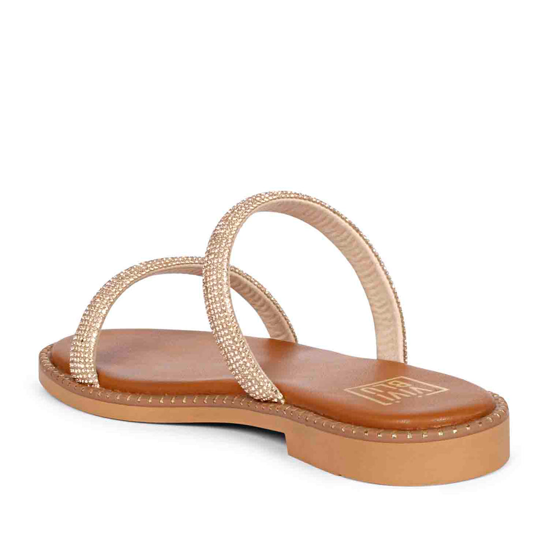 ViviBlu Zaeneb Champagne Leather Flat Sandals Embellished With Champange Straps