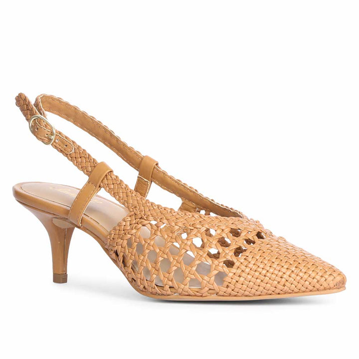 Saint Abril Tan Hand Woven Leather Pumps