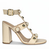 Saint Hope Studded Off white Leather Block Heels
