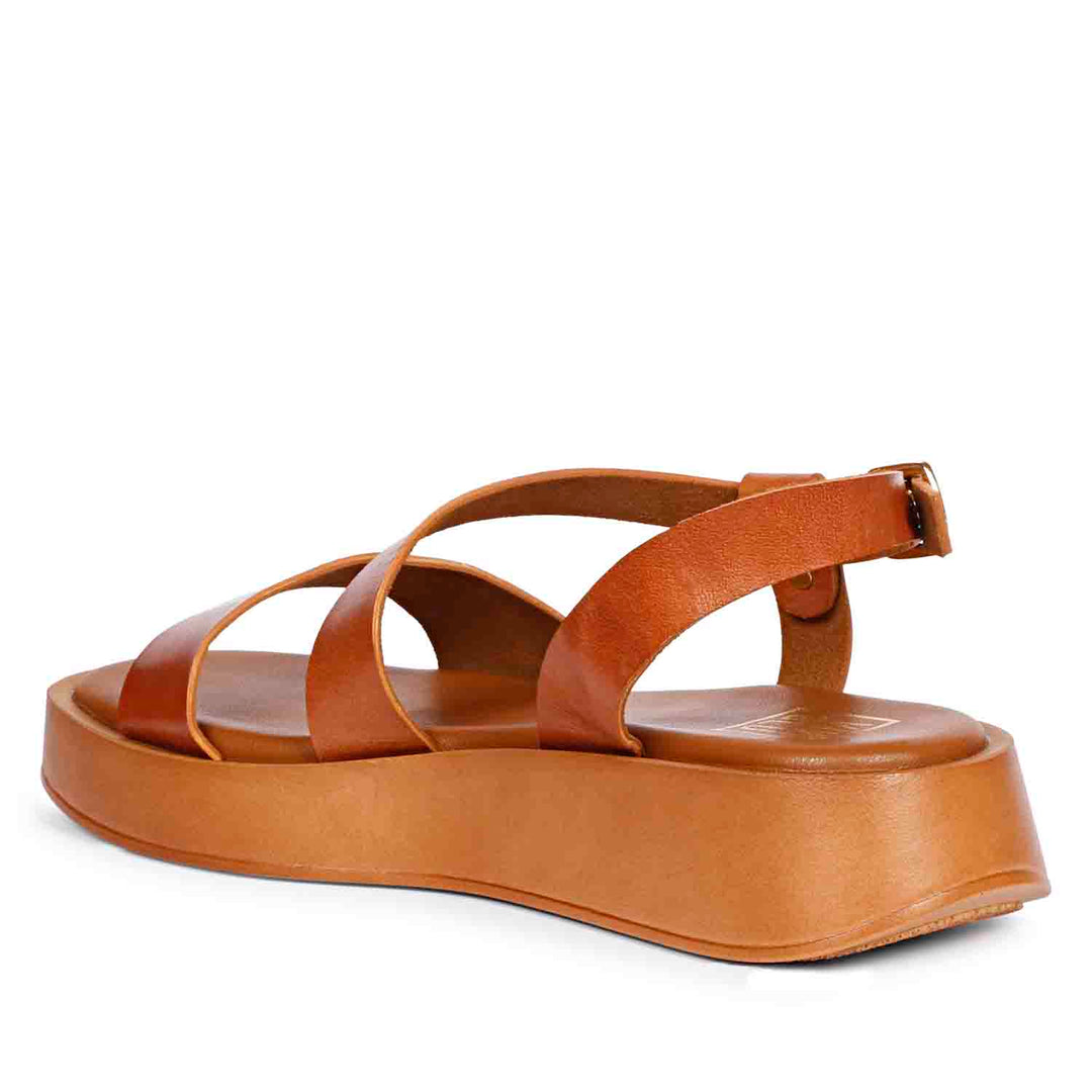 ViviBlu Nasrin Cognac Leather Platform Sandals