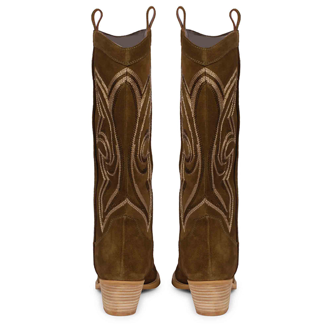 Saint Martina Khaki Stitched Leather Handcrafted Cowboy Boots