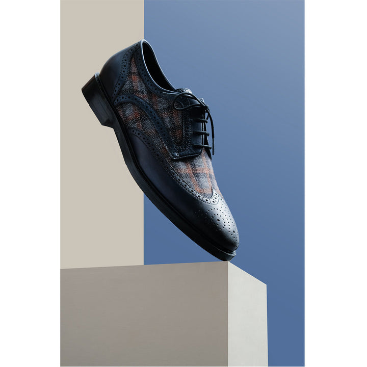 Saint Faustin Navy Leather Lace Up Brogue - SaintG