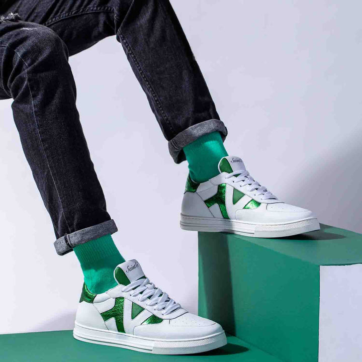 Saint Elliot White & Green Leather Handcrafted Sneakers