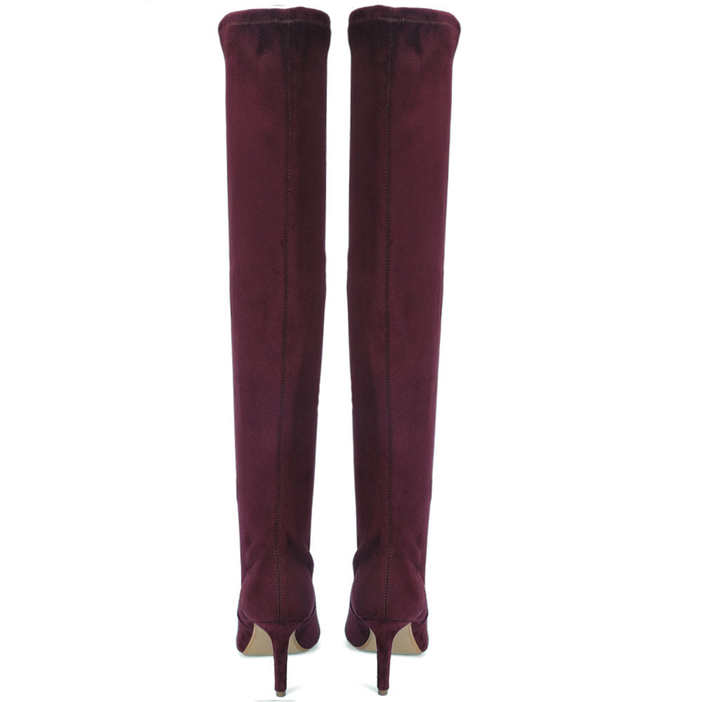 Pair of burgundy knee-high boots online in India