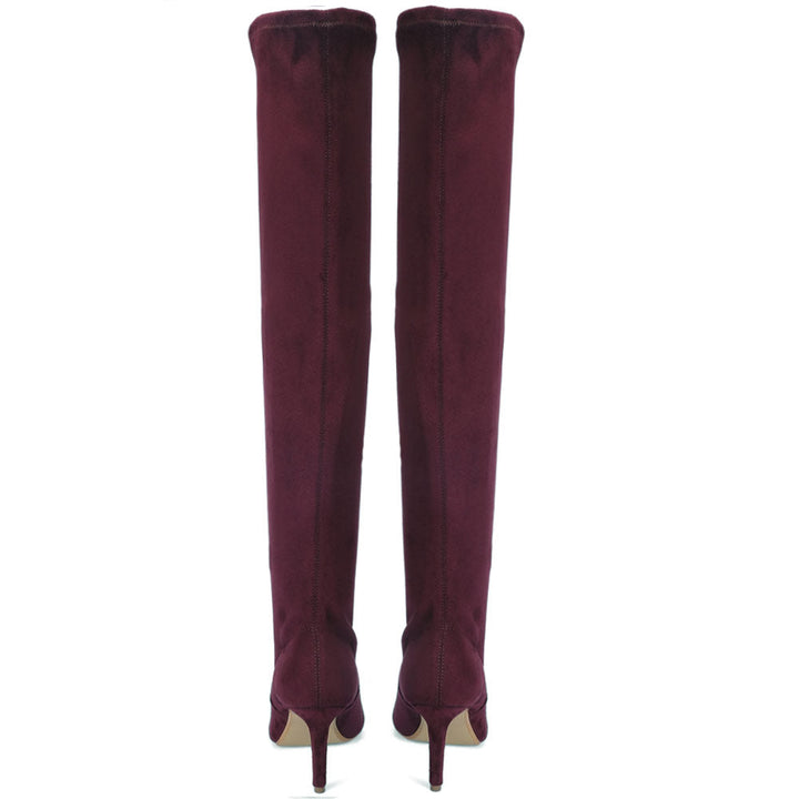 Pair of burgundy knee-high boots online in India