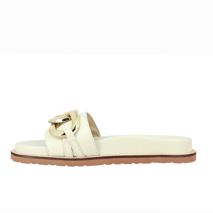 Saint Kiera Off White Leather Flat Slides