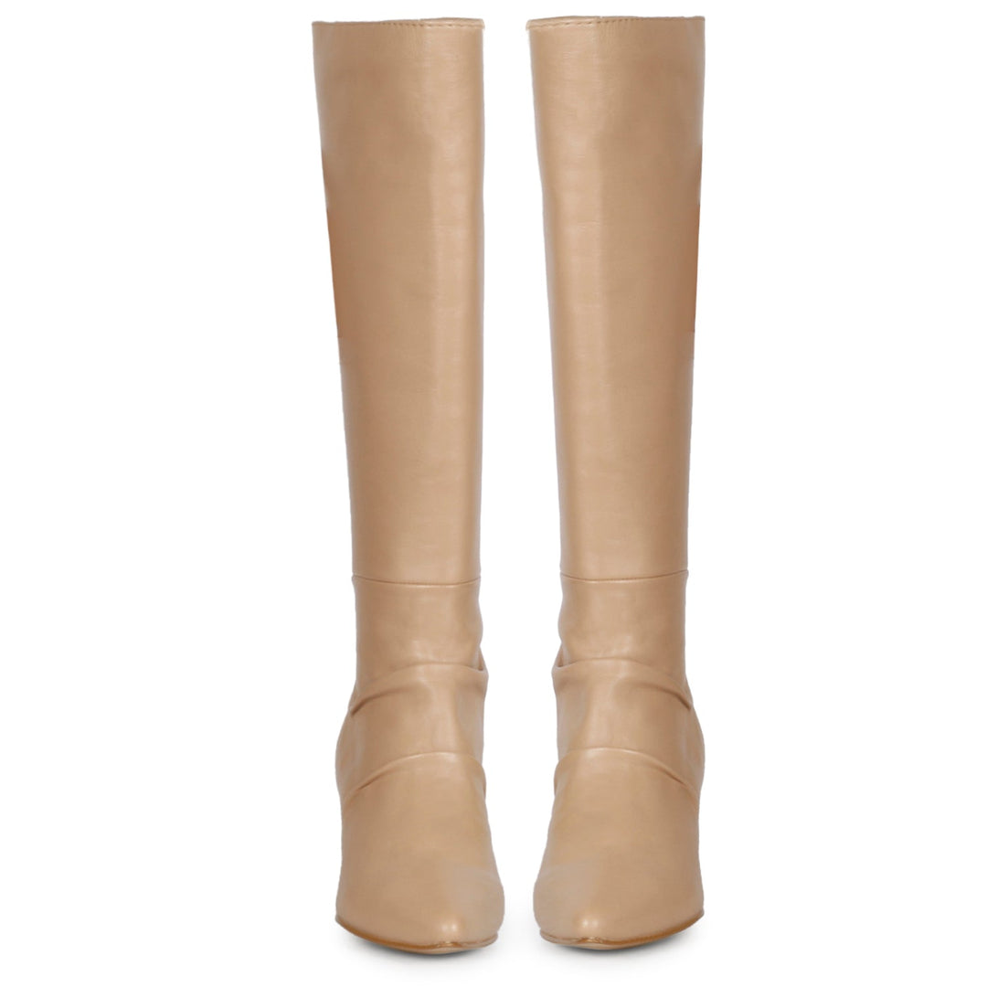 Saint Nadine Nude Leather Slouchy Kitten Heel Long Boots