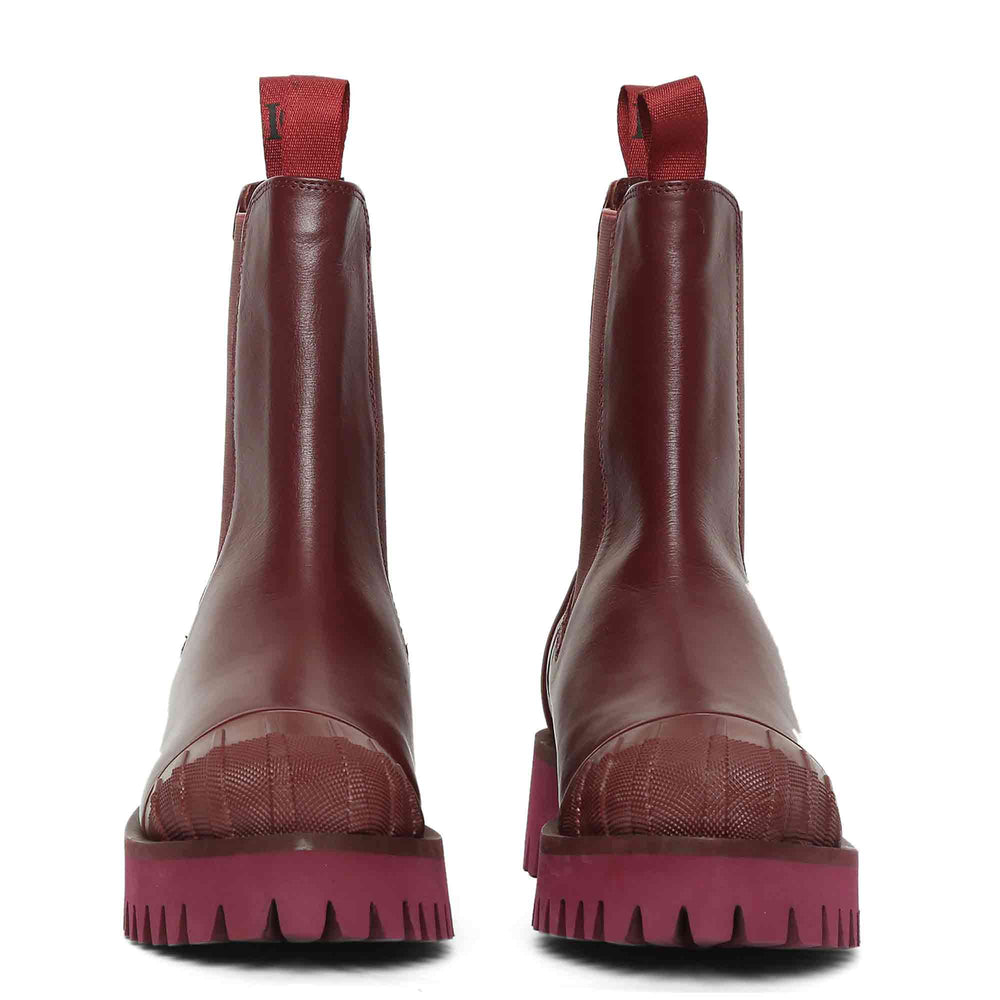 Burgundy leather high ankle boots by Saint Isla, a stylish blend of comfort and elegance for your fashion-forward look