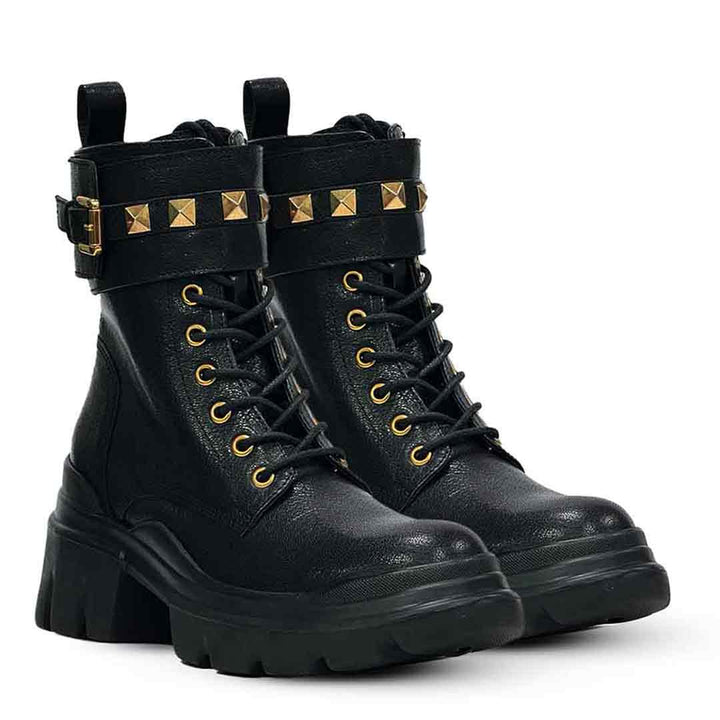 Saint Stella Black Leather Lace Up High Ankle Boots