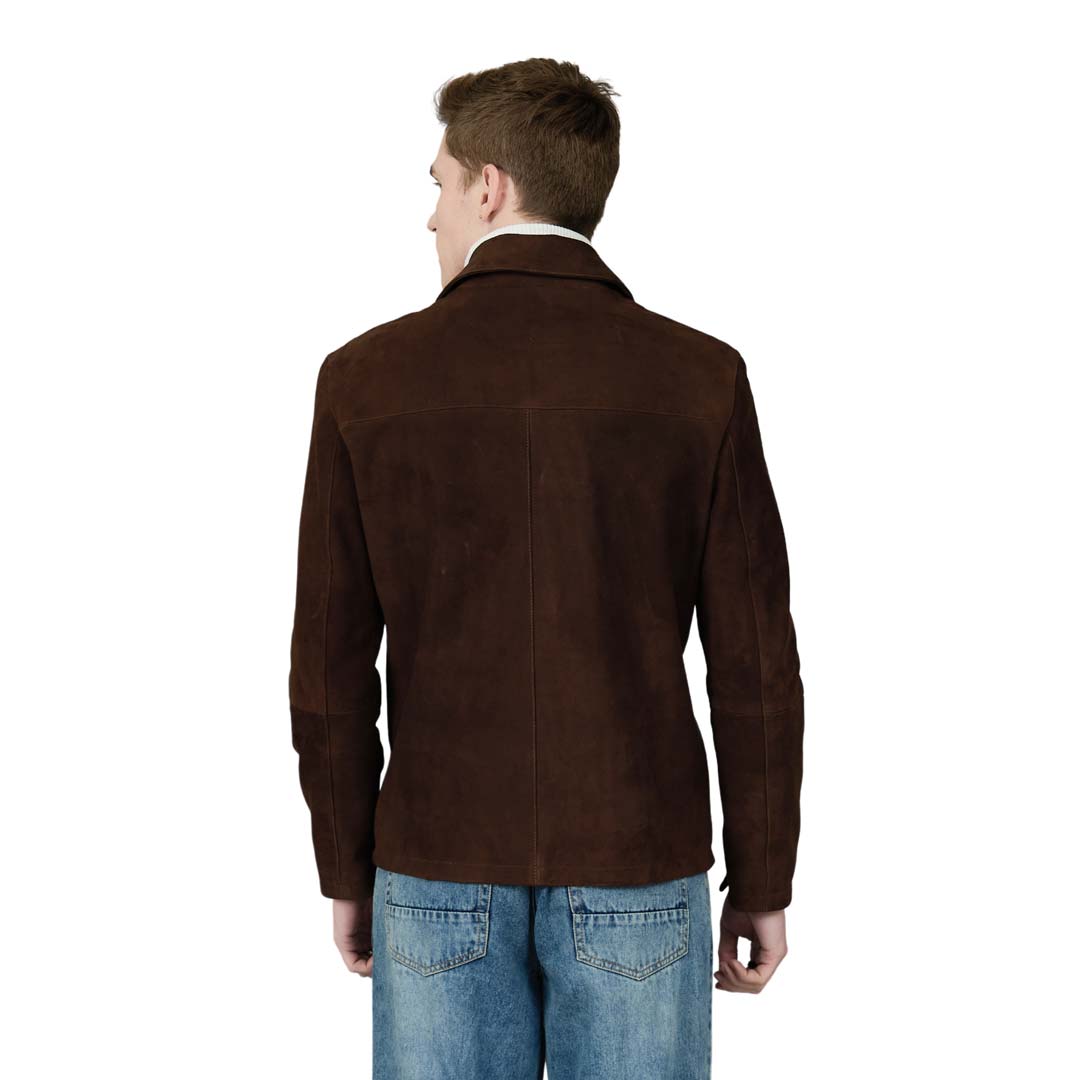 Saint Aris Chocolate Suede Leather Men's Jacket With Collars