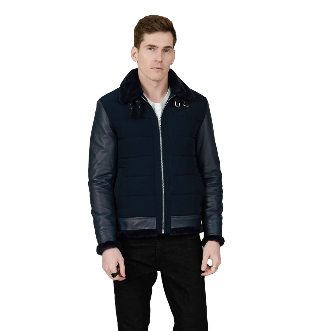 Saint Denis Blue Leather Men's Jackets