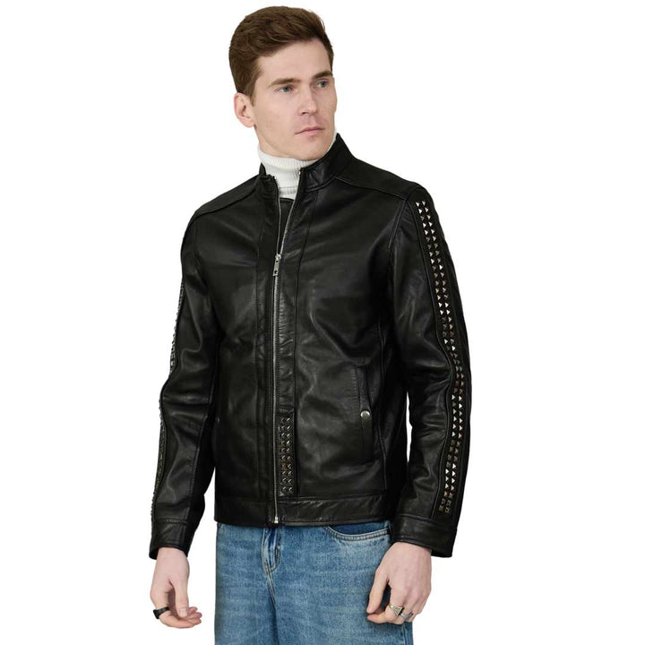 Saint Edoardo Studded Black Leather Men's Jackets