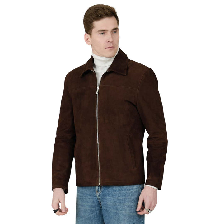 Saint Aris Chocolate Suede Leather Men's Jacket With Collars