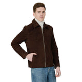 Saint Aris Chocolate Suede Leather Men's Jacket With Collars