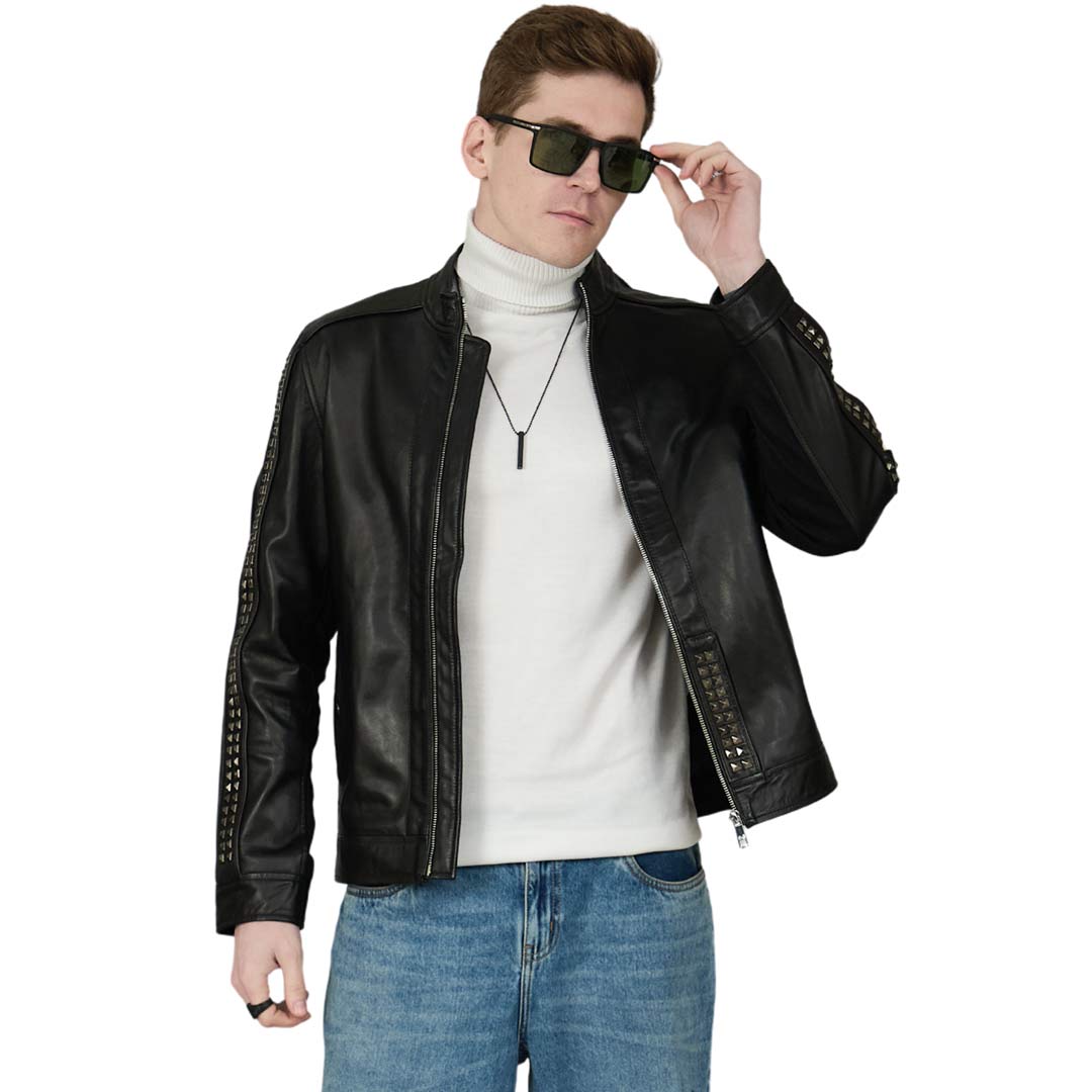 Saint Edoardo Studded Black Leather Men's Jackets