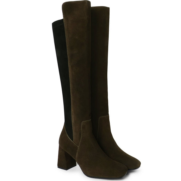 Elexis Olive Leather Knee High Boots