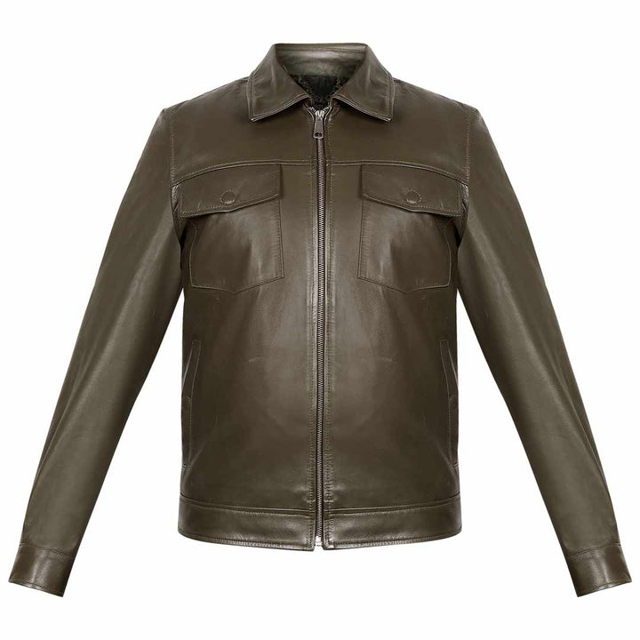 Saint Ruben Olive Leather Men's Jacket With Collars