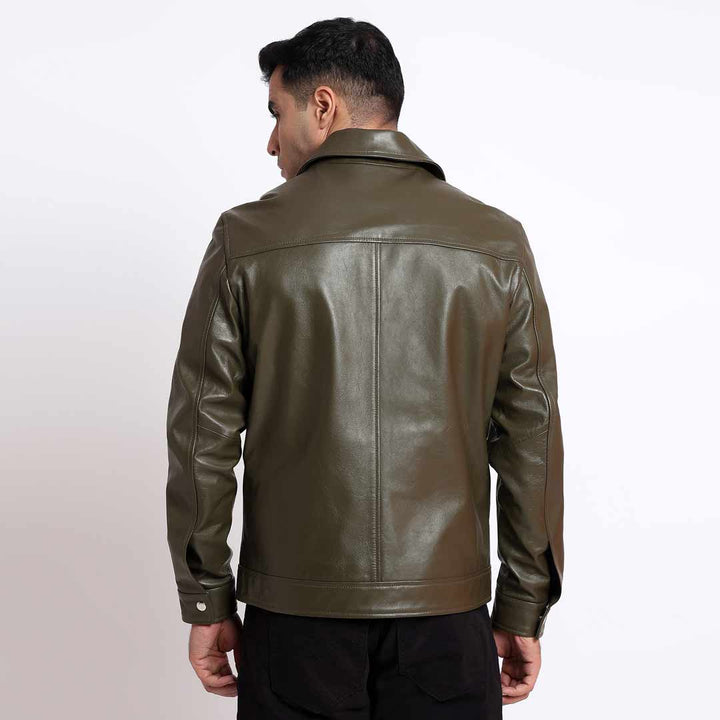 Saint Ruben Olive Leather Men's Jacket With Collars