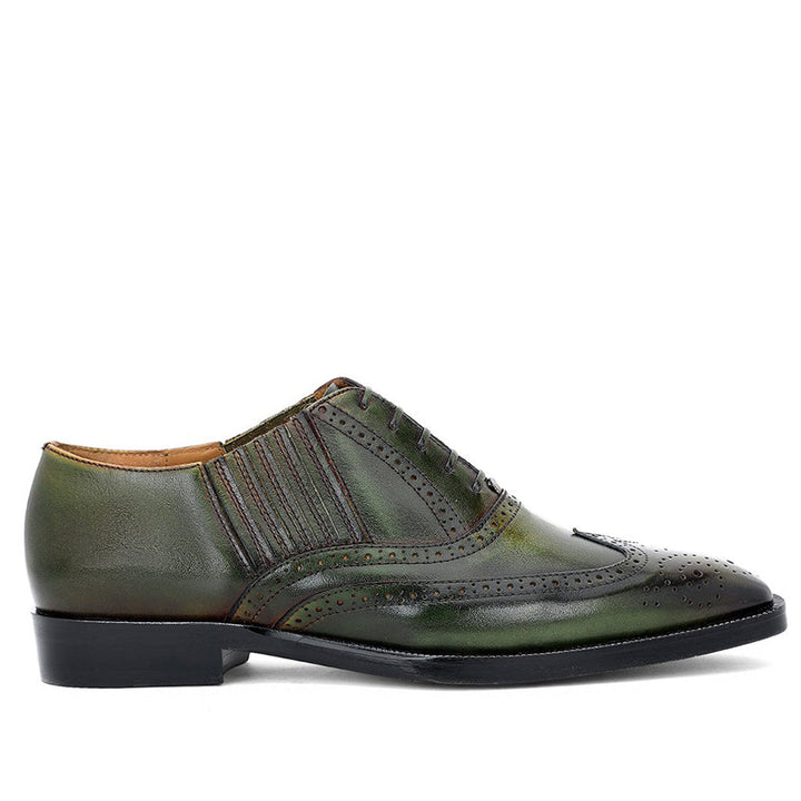 Saint Vincenzo Olive Leather Square Toe Lace Up Décor Shoes