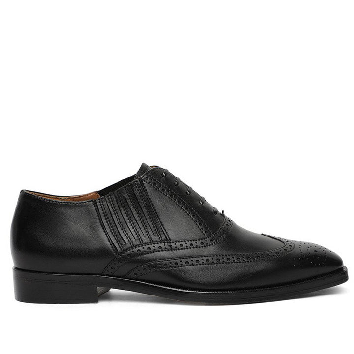 Black Leather Square Toe Lace Up Décor Shoes for mens